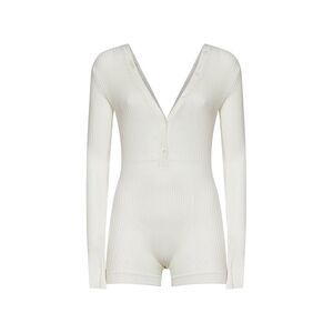 Mugler Women Off-White Ribbed Cotton Bodyshort